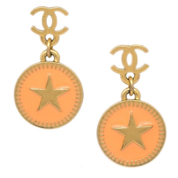 Auth CHANEL Vintage Gold & Pink STAR Pierced Earrings in Box Collectible Y2K EUC